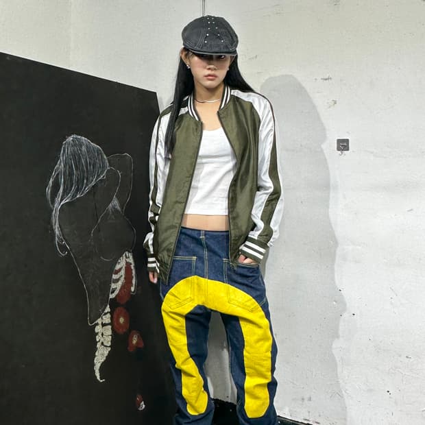 Jpn 일본빈티지 오리엔탈 카키 네이비 양면 스카잔 자켓