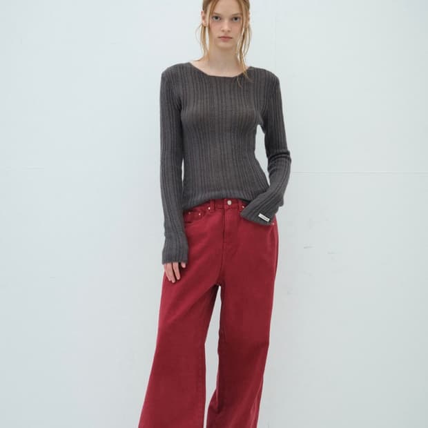 오버듀플레어 코튼와이드데님 레드 1size (새상품)