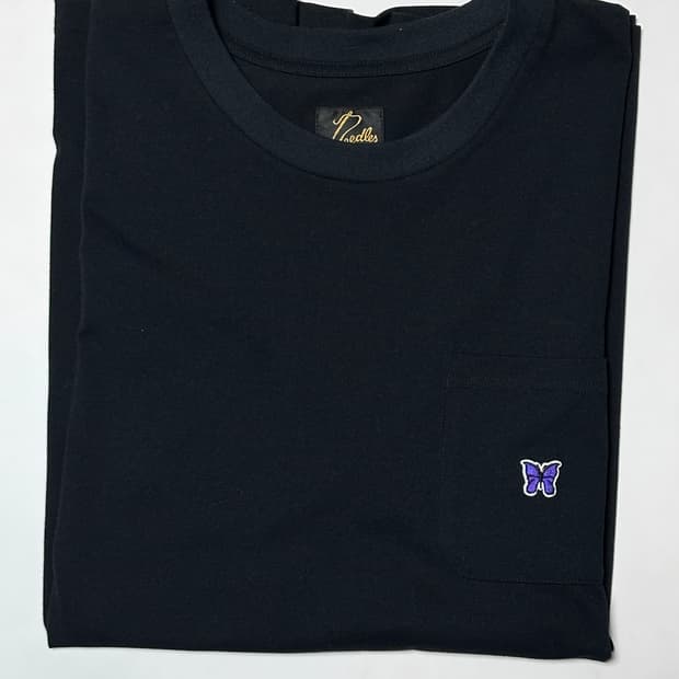 니들스 나비 자수 포켓 반팔 티셔츠 블랙 L사이즈