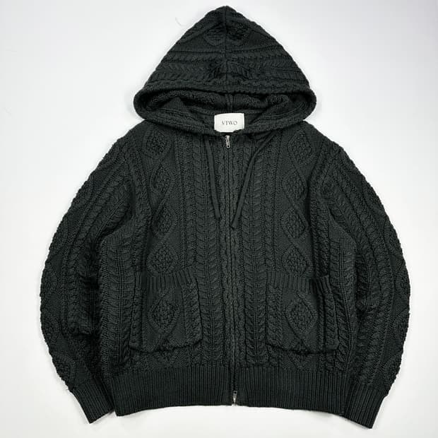 VTG 빈티지 투웨이 케이블 니트 후드집업 챠콜 실측L