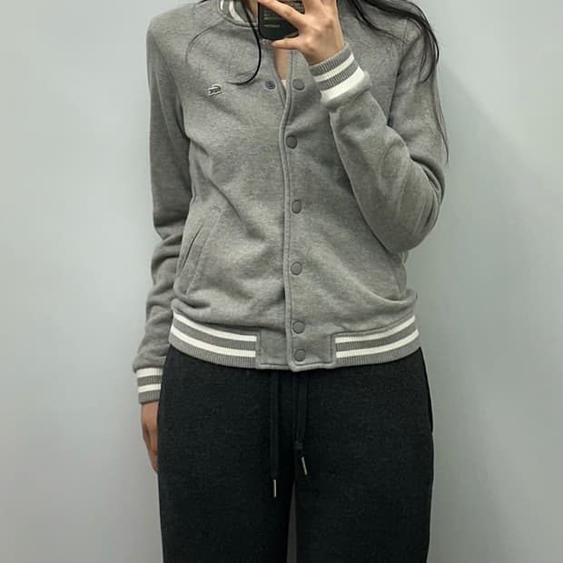 라코스테 그레이 코튼 바시티 자켓