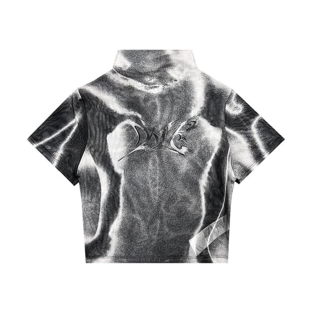 Printed Turtleneck Top 시스루 반팔 크롭티
