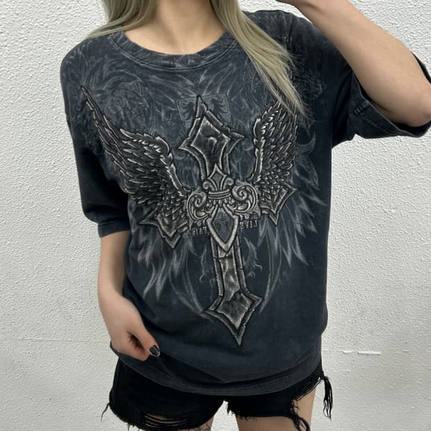 버커루 y2k 프린팅 그레이 L