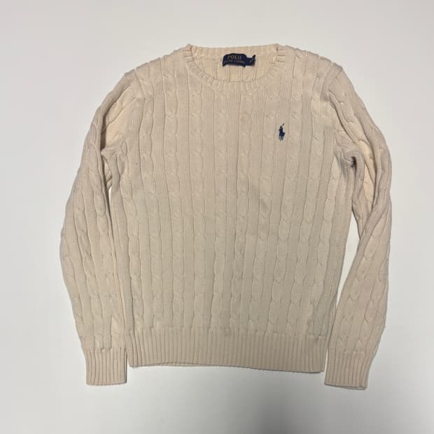 여성 폴로 랄프로렌 꽈배기 케이블 코튼 크롭 니트 S 아이보리