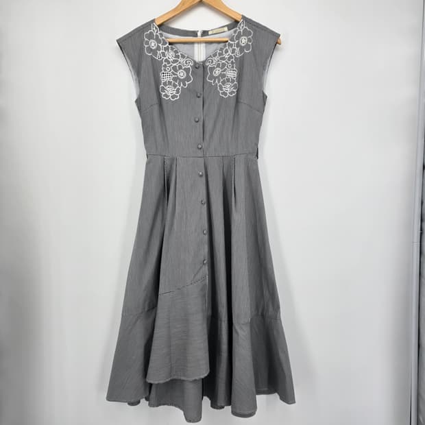 일본 빈티지 체크 플라워 레이스 롱 원피스 