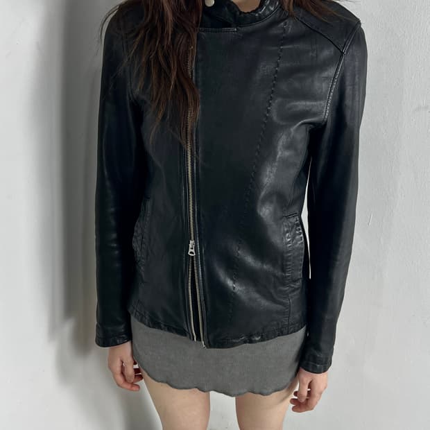 모르간 옴므 램스킨 비대칭 레더 자켓