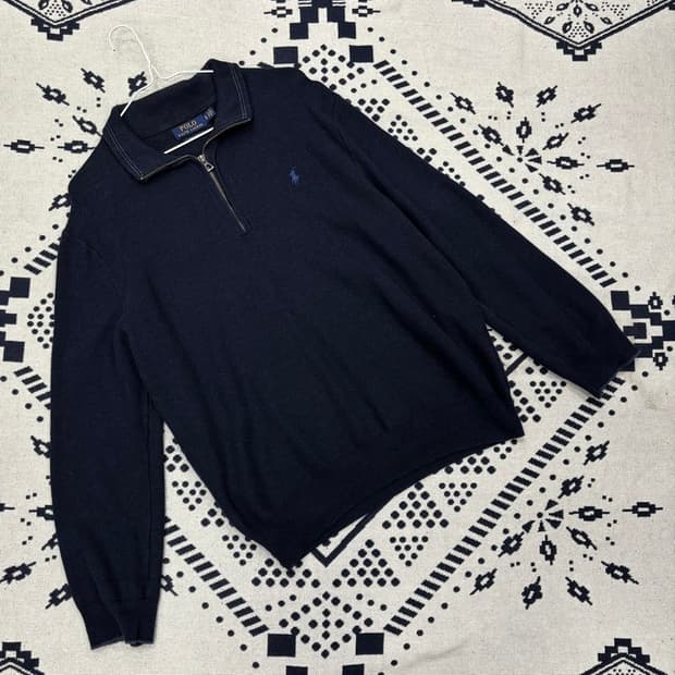 폴로 랄프로렌 자수로고 피마코튼 반집업 니트 XL P00010