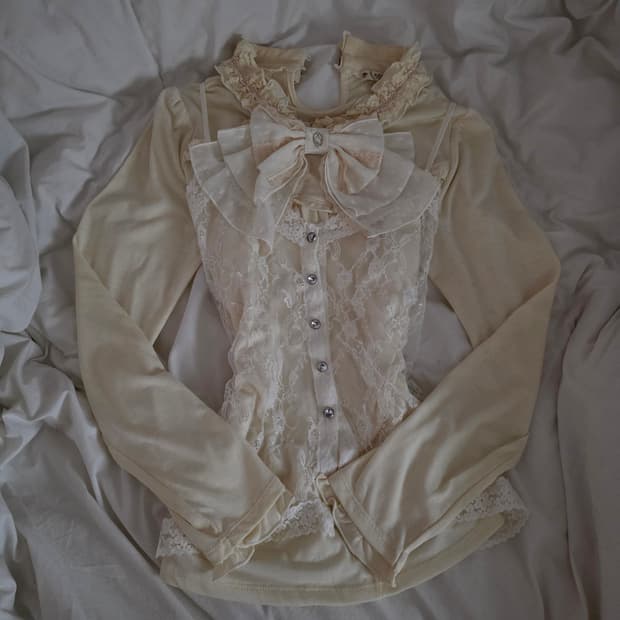 빈티지 엑시즈팜 리본 로걀탑 레이스 베스트 세트