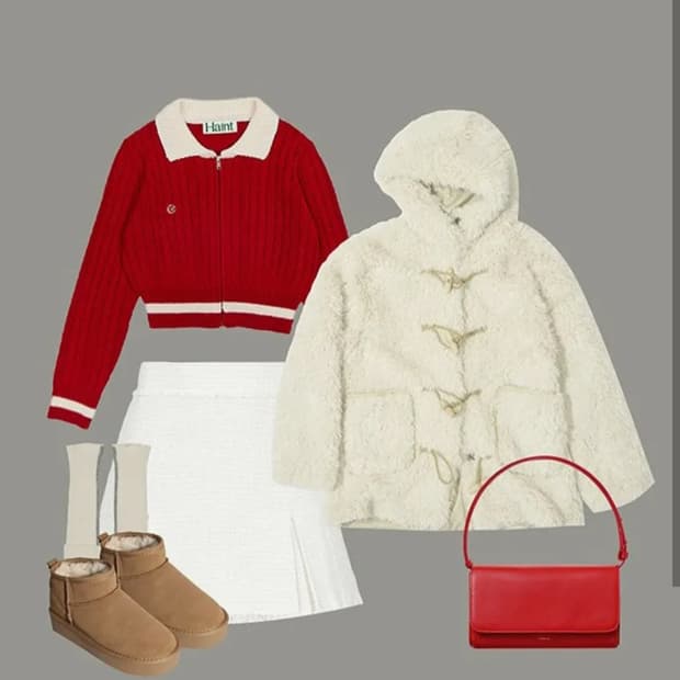 헤인트 레드 니트 집업 가디건