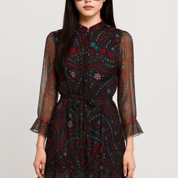 Zadig & Voltaire. 세미 시어 프린트 시폰 드레스_XS