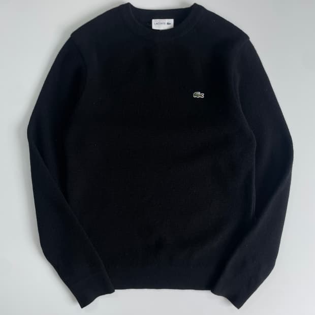 Lacoste  라코스테 신형 자수 블랙 울 라운드 니트