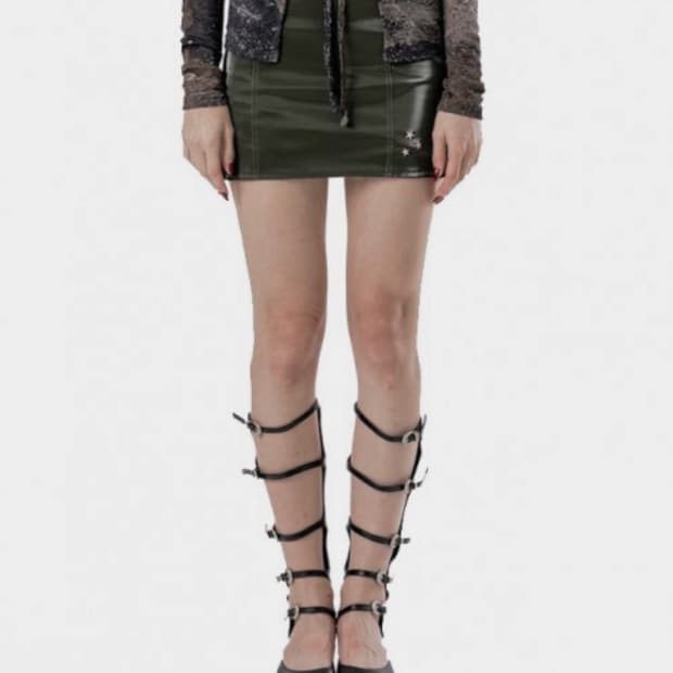 애나멜 레더 미니스커트 (카키)