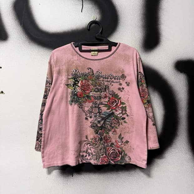 Jess & Jane USA 오리엔탈 펑크 타투 프린팅 롱 슬리브 티셔츠