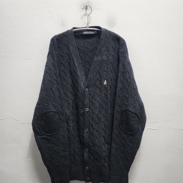 빈폴 엘보패치 꽈배기 울 가디건