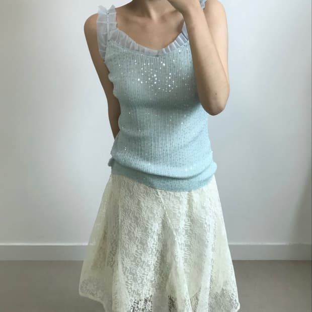 빈티지 프릴 레이스 나시