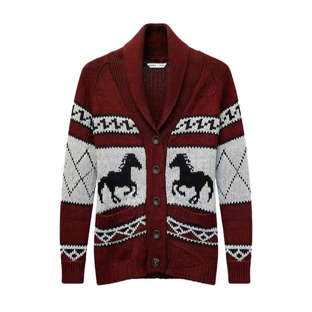 CANADA VINTAGE 코위찬 니트 가디건 그래픽 패턴 디테일 레드