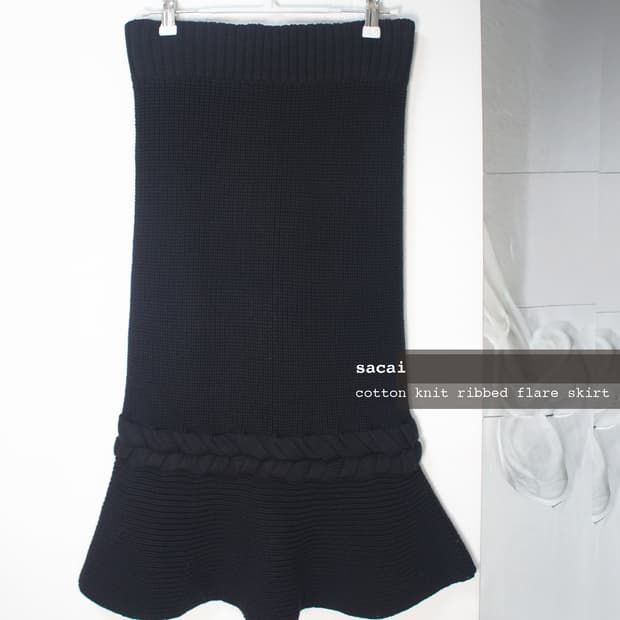 cotton knit ribbed flare skirt