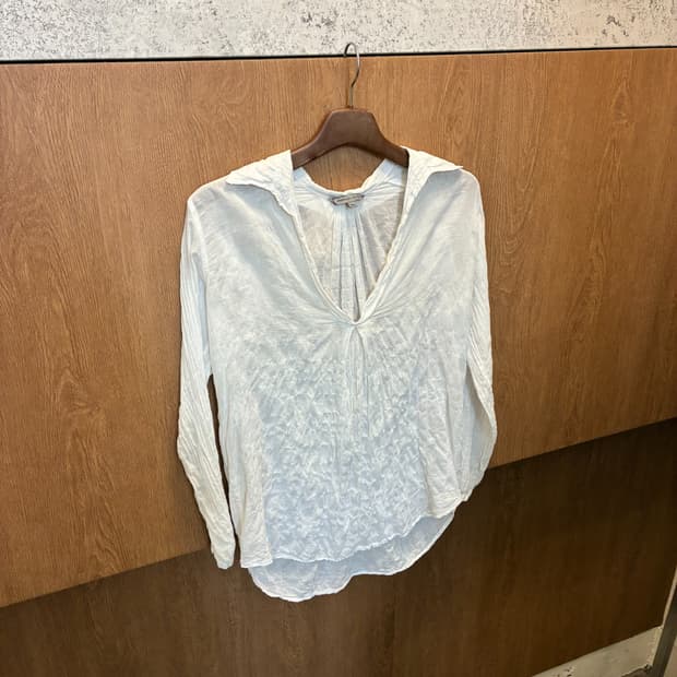 빈티지 블라우스 브이넥 셔링 링클 오픈 카라 디테일 화이트 k326
