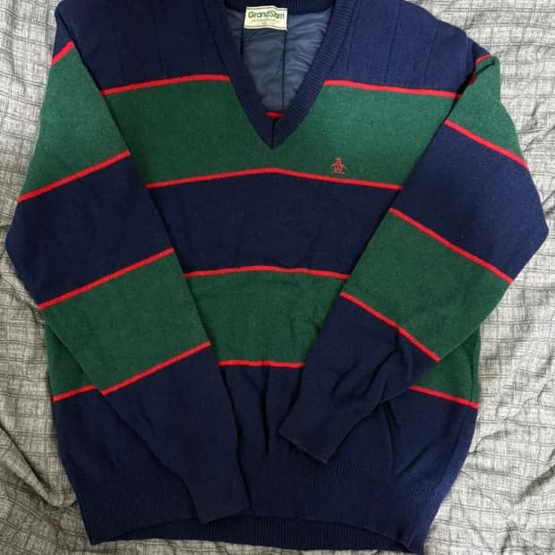 Grand Slam 남성 스트라이프 브이넥 니트