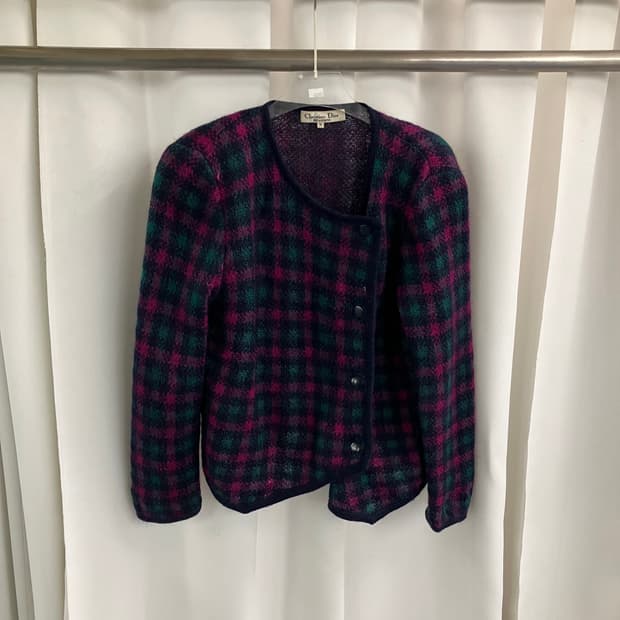 크리스찬 디올 플래드 울 니트 가디건 M