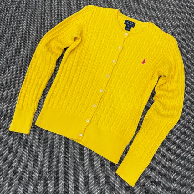  폴로 꽈배기니트 가디건 옐로우
