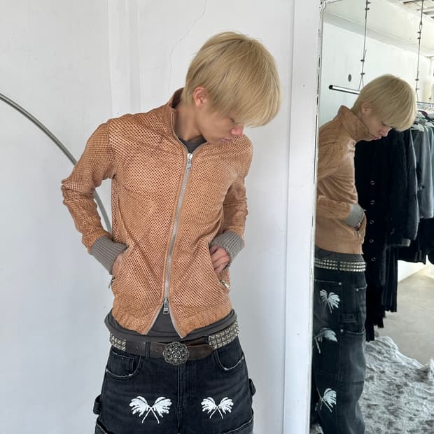 조르지오 브라토 워시드 펀칭 램 레더 자켓