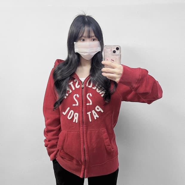 홀리스터 아치 로고 후드집업 레드