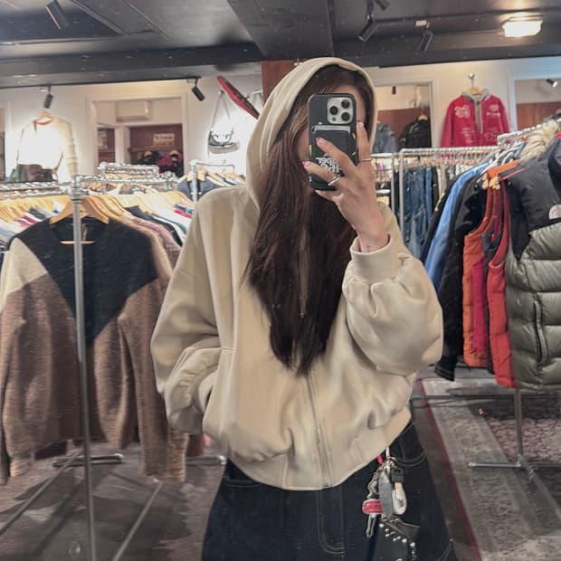 ZARA 자라 스웨이드 크롭 후드 집업 자켓 M