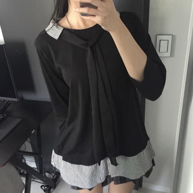 JPN Vintage 모리걸 히메갸루 스트라이프 레이어드 롱슬리브