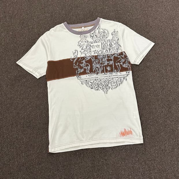 M)Japanese vintage 플록 프린팅 디테일 링거 반팔티