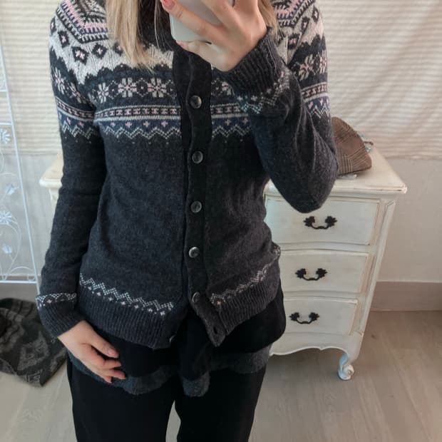 jpn vintage 핑크 그레이 노르딕 가디건 