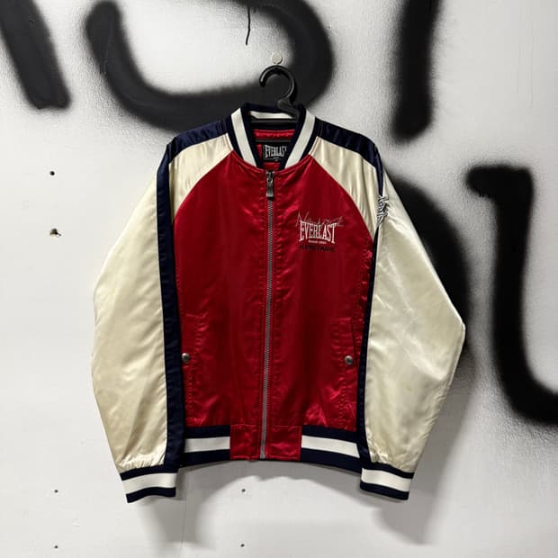 Everlast USA 헤리티지 올드스쿨 배색 자수 집업 바시티 자켓