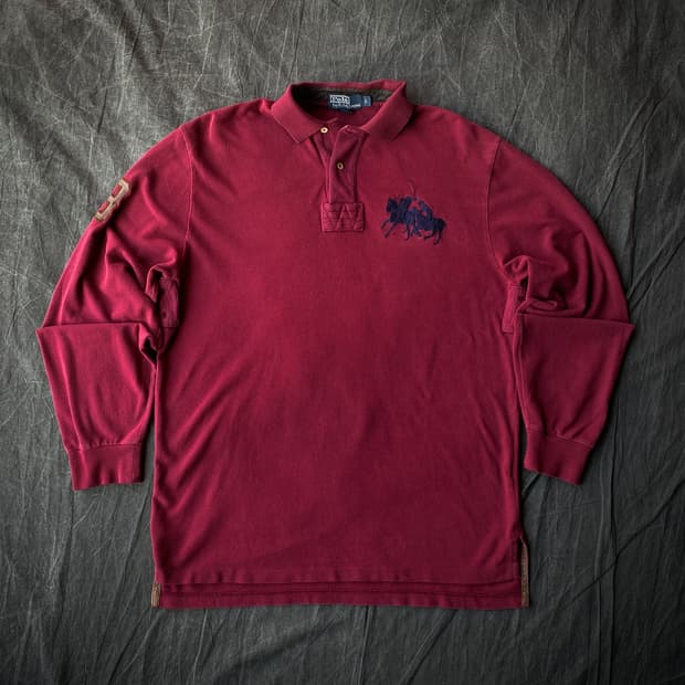 폴로 랄프로렌 버건디 컬러의 빅포니 롱슬리브 카라 티셔츠 s