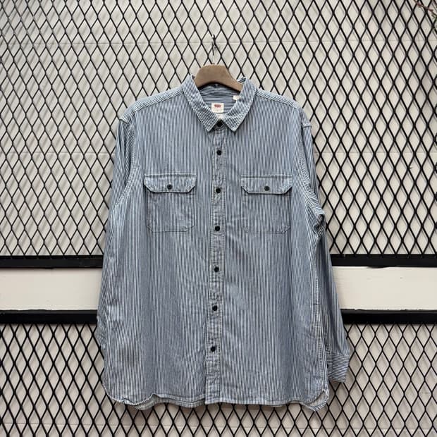 리바이스 워크 셔츠 스트라이프 패턴 투포켓 포인트 인디고 블루