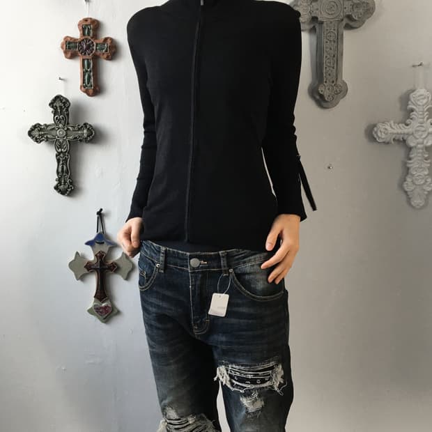 High neck knit zip up