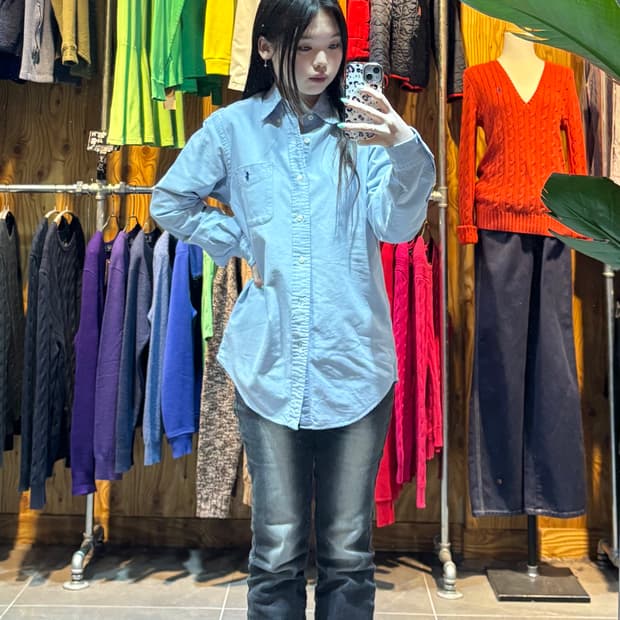S 폴로랄프로렌 라이트블루 클래식핏 원포켓 코튼 셔츠