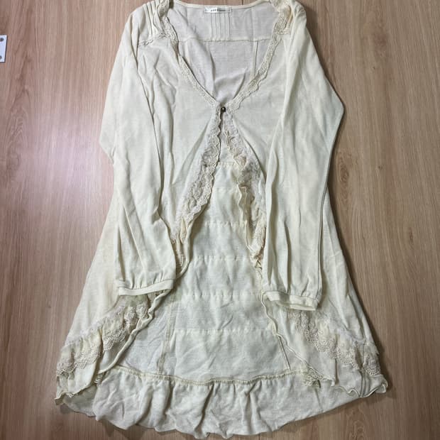 빈티지 | 엑시즈팜 레이스 롱 가디건 아이보리