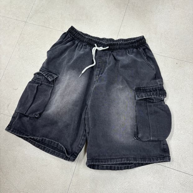 빈티지 카고 흑청 워싱 반바지