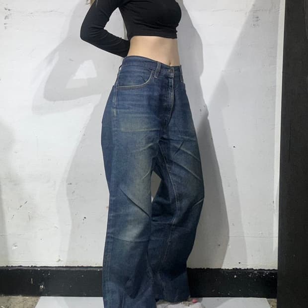 90s 빅 존 진청 와이드 워싱 데님 청바지 