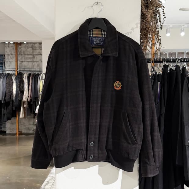 버버리 다크브라운 90s 크레스트 로고 블루종 자켓