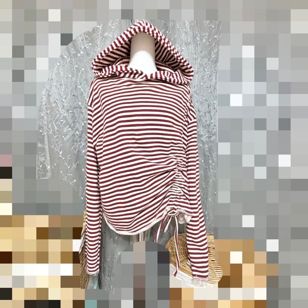 새제품ㅡ 스트라이프 후드티/ 프리사이즈 55~88/셔링끈장식