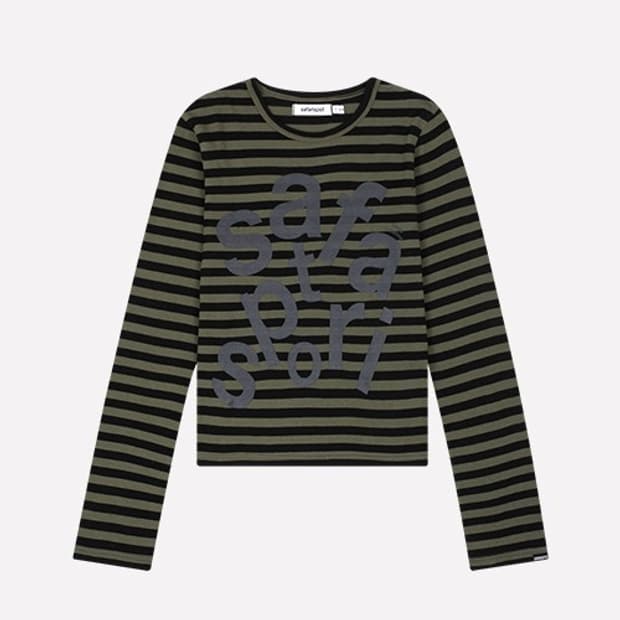 사파리스팟 1/2 티켓팅 스트라이프 보더 티 올리브 1