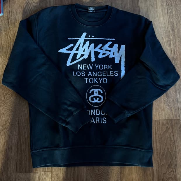 스투시 월드투어 크루넥 피그먼트 다이드 블랙