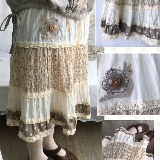 [HANDMADE] 핸드메이드 달팽이 패치 미디 스커트 빈티지 모리걸