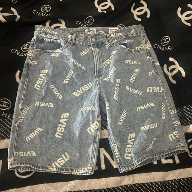 Evisu 올오버 로고 프린트 데님 팬츠
