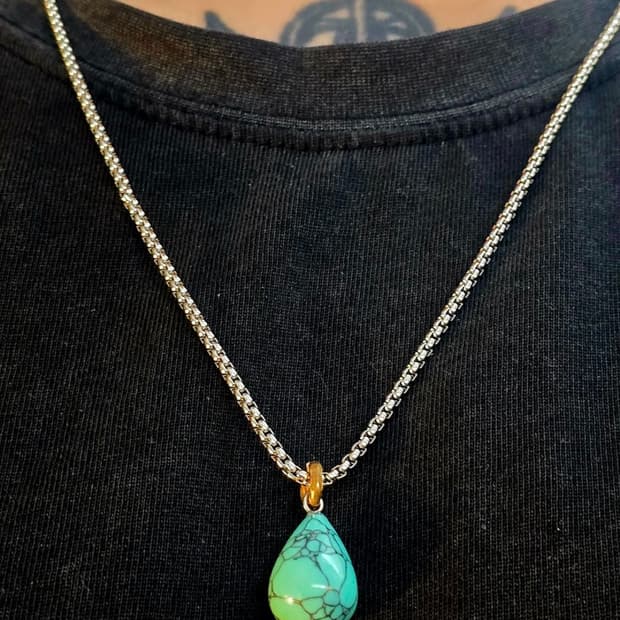3크로스 물방울 터키석포인트 / 줄 써지컬60cm 목 걸이