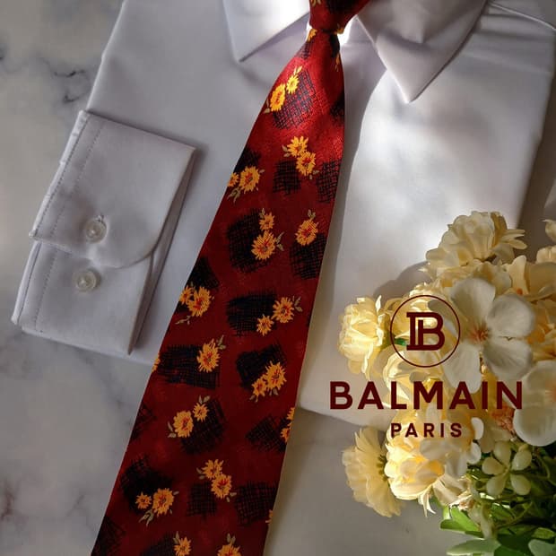 발망 실크 레드 플라워 아트 패턴 넥타이 9.5cm A+등급 A19161