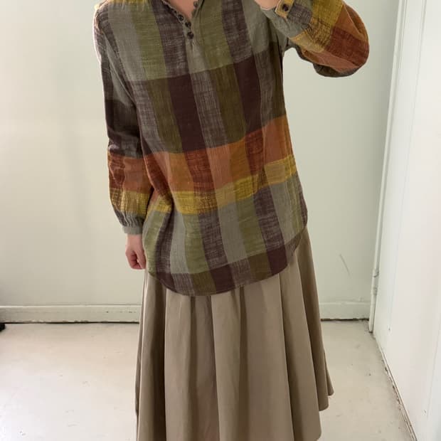 일본빈티지 모리 체크 블라우스 셔츠 