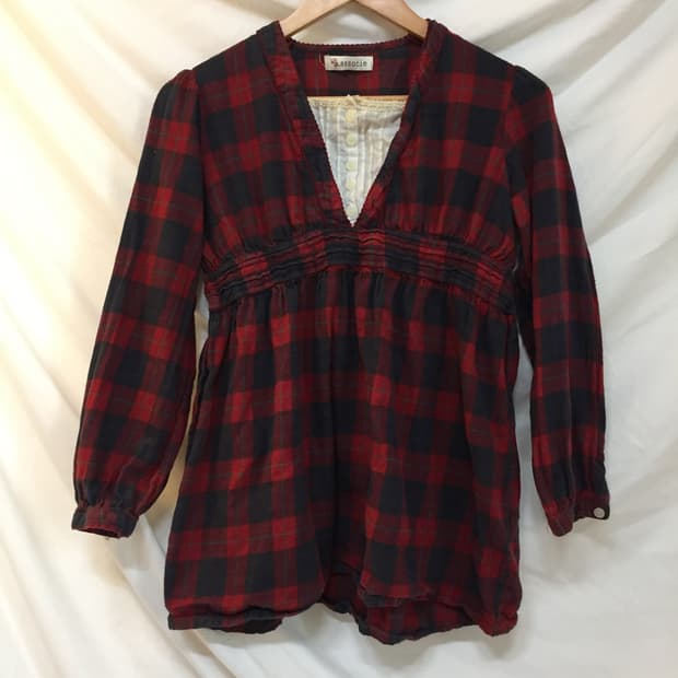 레이스 레이어드 모리걸 체크티셔츠