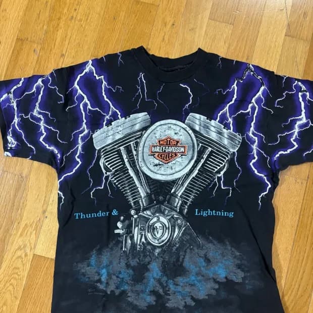 [L] 빈티지 할리 데이비슨 라이트닝 티셔츠